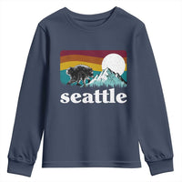 Seattle WA Mountains Jimothy the Raccoon Graphic Youth Sweatshirt Retro Vintage Sunset Viral Trash Panda Feral Legend