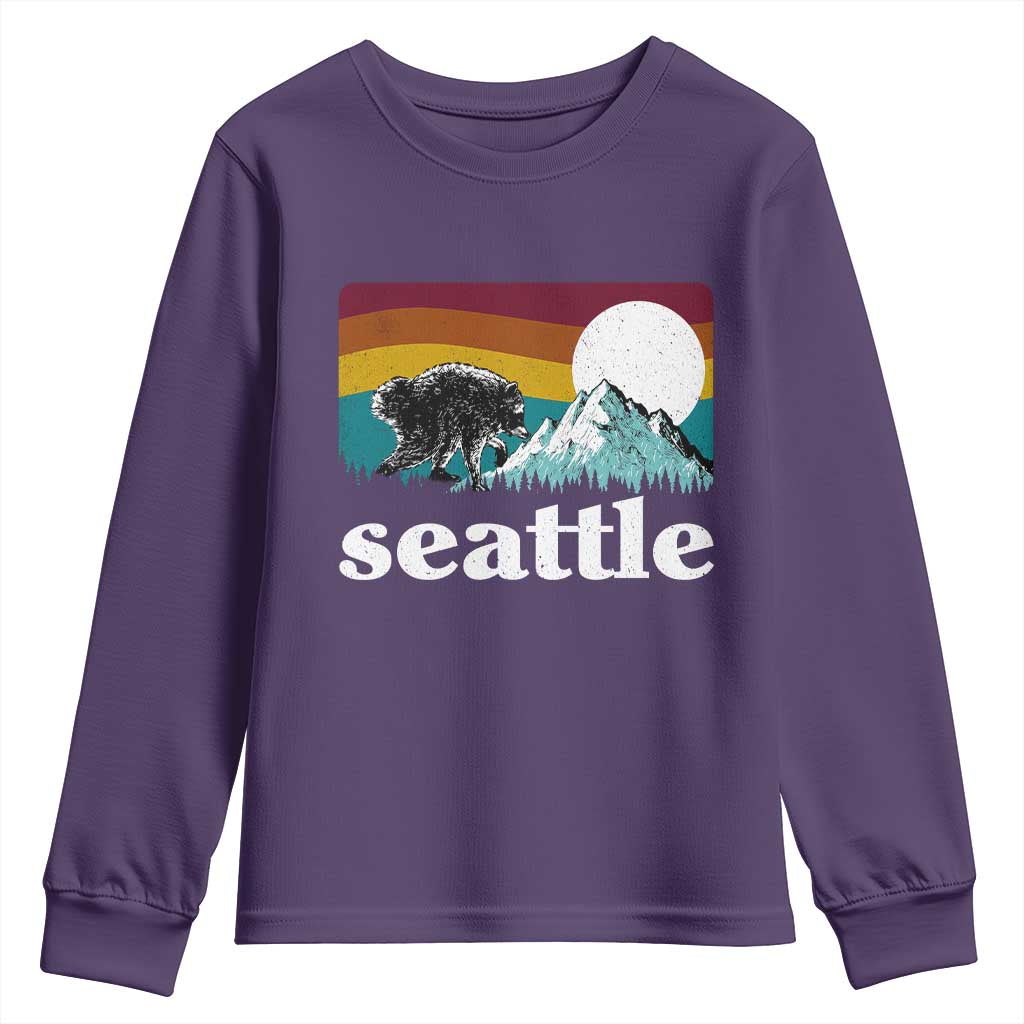 Seattle WA Mountains Jimothy the Raccoon Graphic Youth Sweatshirt Retro Vintage Sunset Viral Trash Panda Feral Legend
