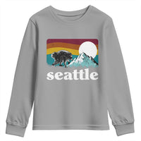 Seattle WA Mountains Jimothy the Raccoon Graphic Youth Sweatshirt Retro Vintage Sunset Viral Trash Panda Feral Legend