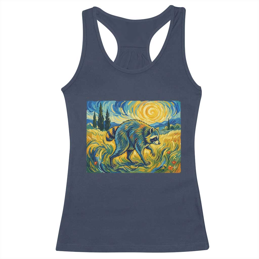 Jimothy Viral Seattle Raccoon Starry Night Style Graphic Racerback Tank Top Trash Panda Feral Legend Supporter