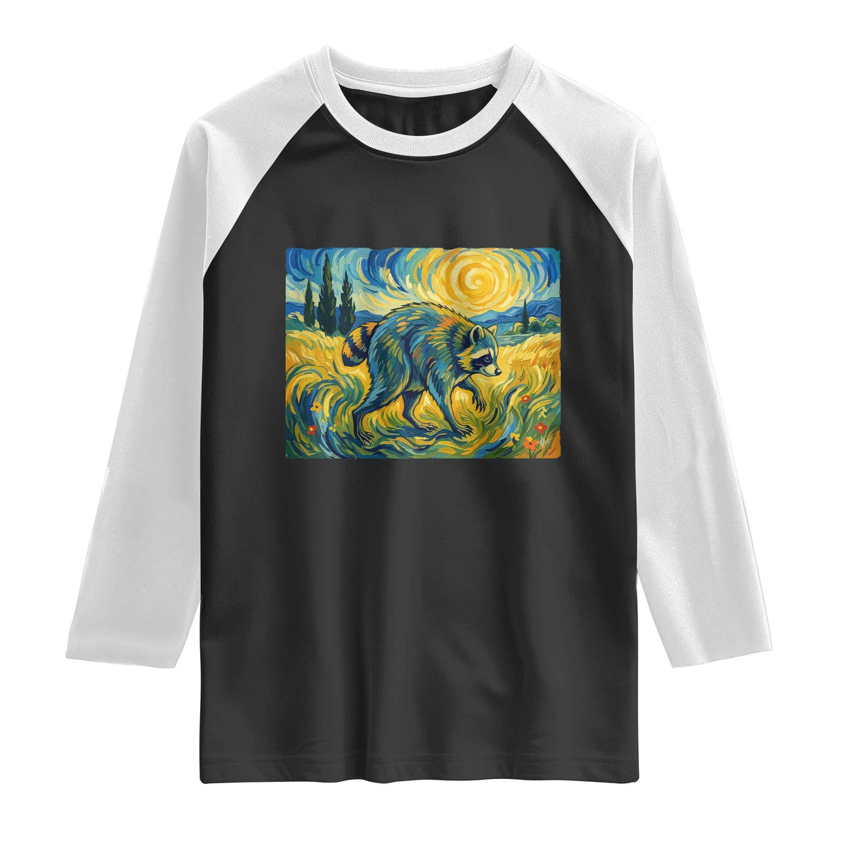 Jimothy Viral Seattle Raccoon Starry Night Style Graphic Raglan Shirt Trash Panda Feral Legend Supporter
