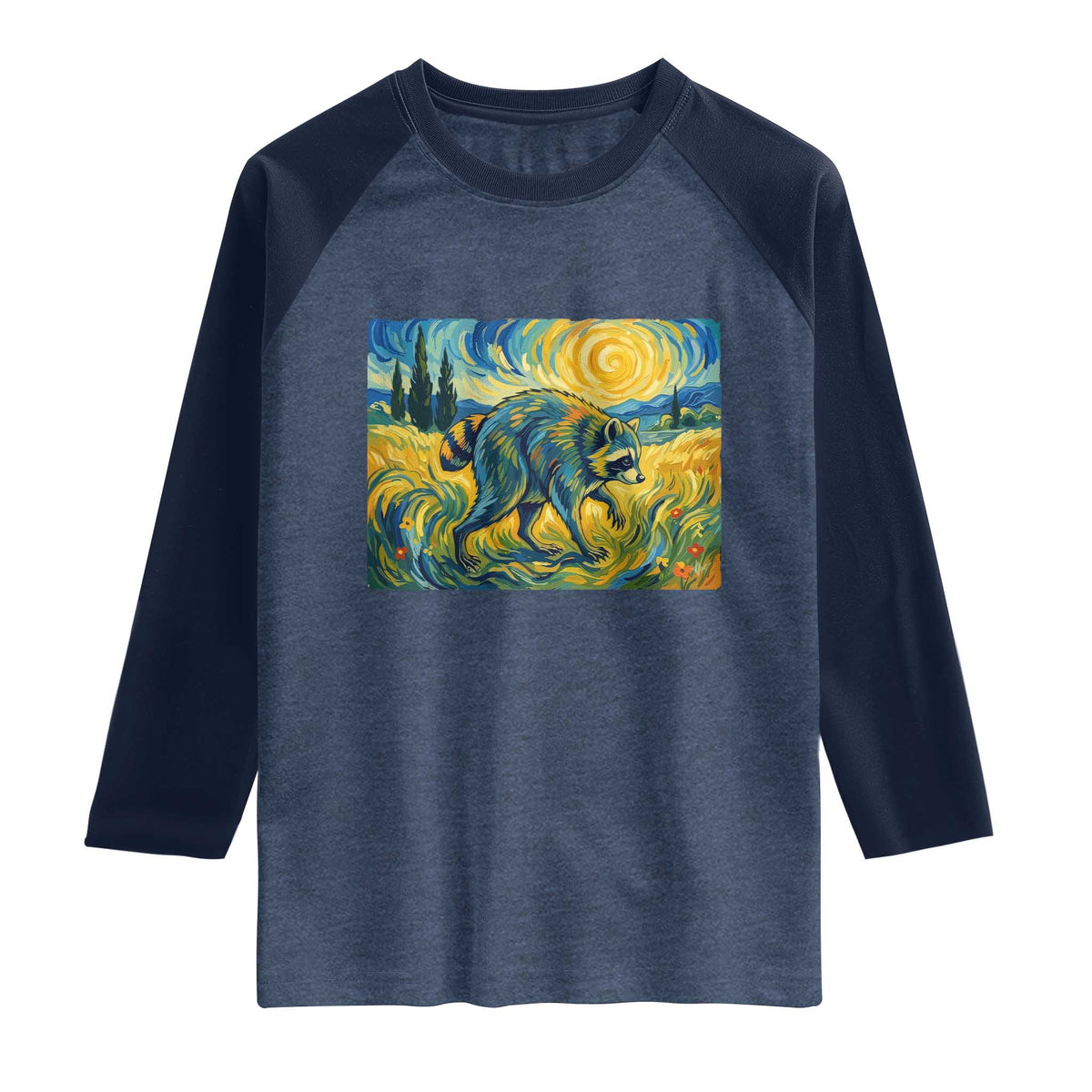 Jimothy Viral Seattle Raccoon Starry Night Style Graphic Raglan Shirt Trash Panda Feral Legend Supporter