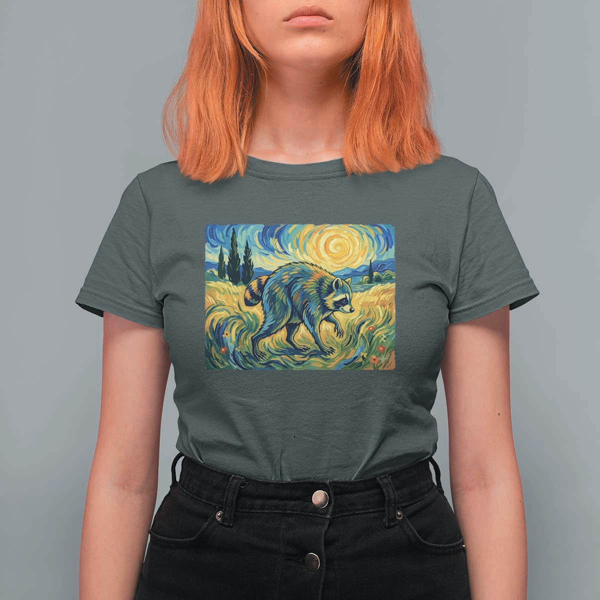 Jimothy Viral Seattle Raccoon Starry Night Style Graphic T Shirt For Women Trash Panda Feral Legend Supporter