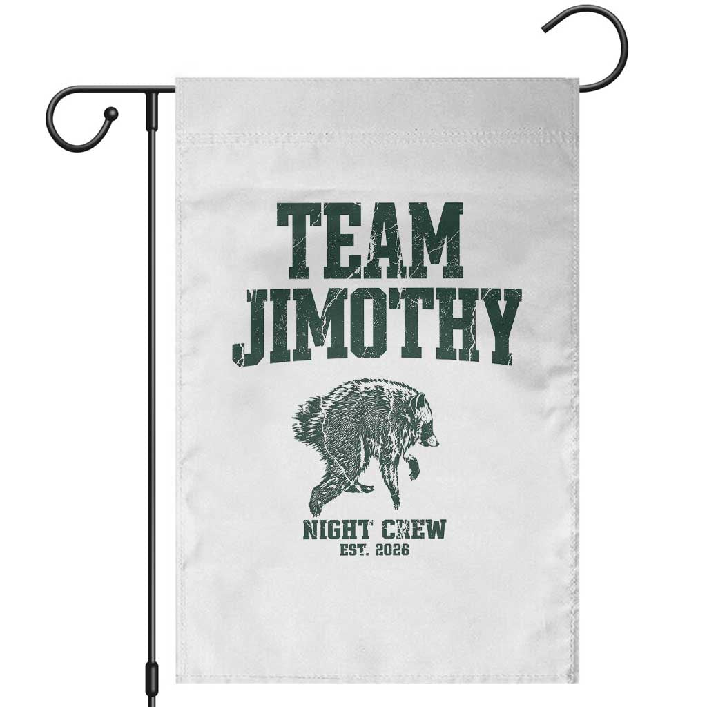 Team Jimothy Night Crew Est 2026 Viral Seattle Raccoon Garden Flag Feral Legend Trash Panda Vintage Athletic Style Graphic