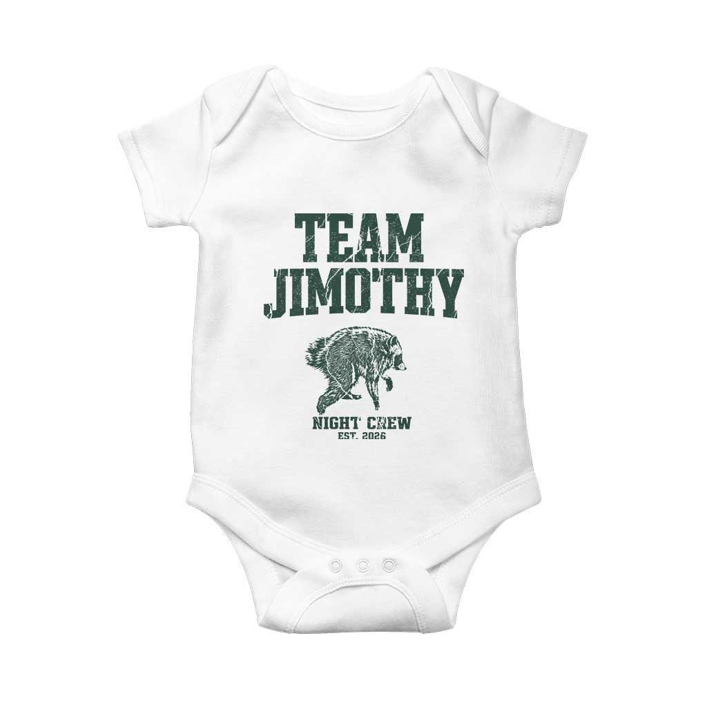 Team Jimothy Night Crew Est 2026 Viral Seattle Raccoon Baby Onesie Feral Legend Trash Panda Vintage Athletic Style Graphic