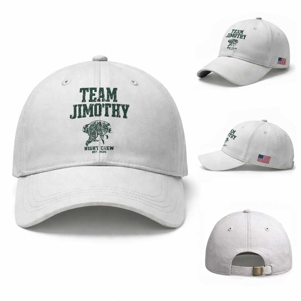 Team Jimothy Night Crew Est 2026 Viral Seattle Raccoon Baseball Cap Feral Legend Trash Panda Vintage Athletic Style Graphic