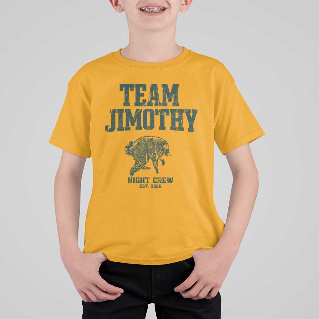 Team Jimothy Night Crew Est 2026 Viral Seattle Raccoon T Shirt For Kid Feral Legend Trash Panda Vintage Athletic Style Graphic