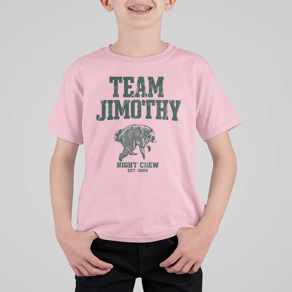 Team Jimothy Night Crew Est 2026 Viral Seattle Raccoon T Shirt For Kid Feral Legend Trash Panda Vintage Athletic Style Graphic