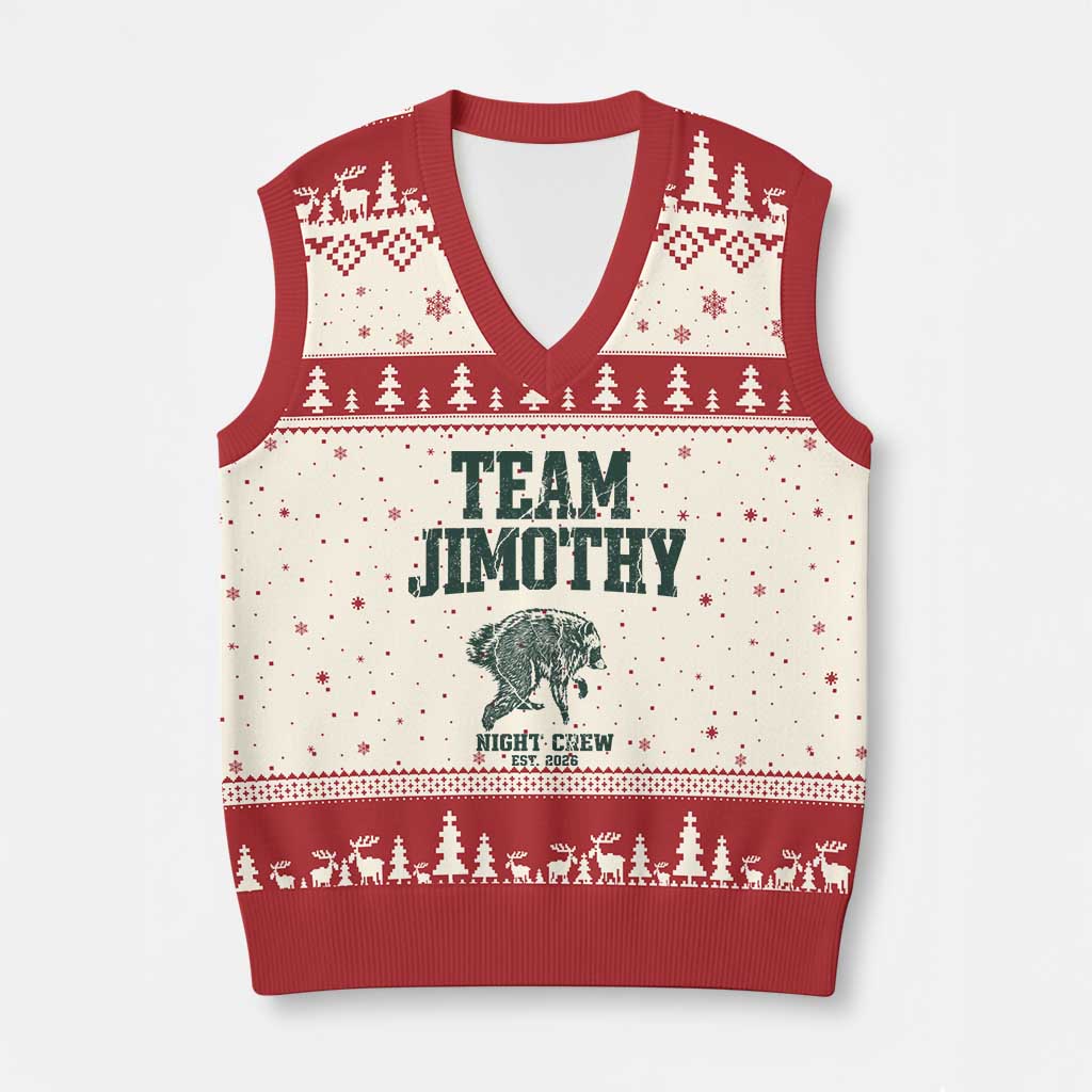 Team Jimothy Night Crew Est 2026 Viral Seattle Raccoon V-Neck Knit Sweater Vest Feral Legend Trash Panda Vintage Athletic Style Graphic