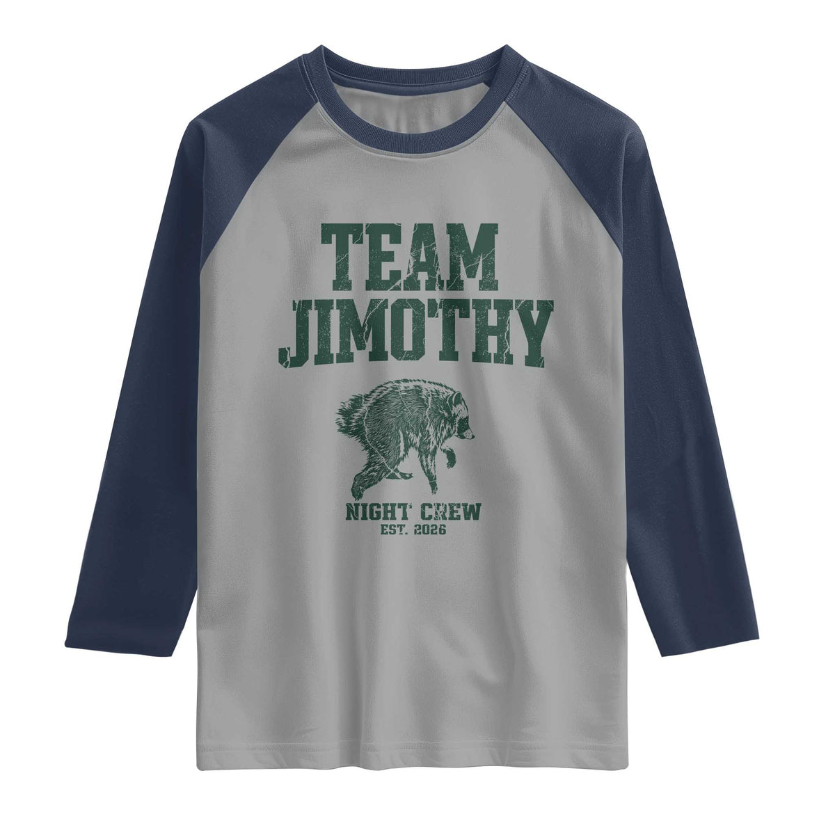 Team Jimothy Night Crew Est 2026 Viral Seattle Raccoon Raglan Shirt Feral Legend Trash Panda Vintage Athletic Style Graphic