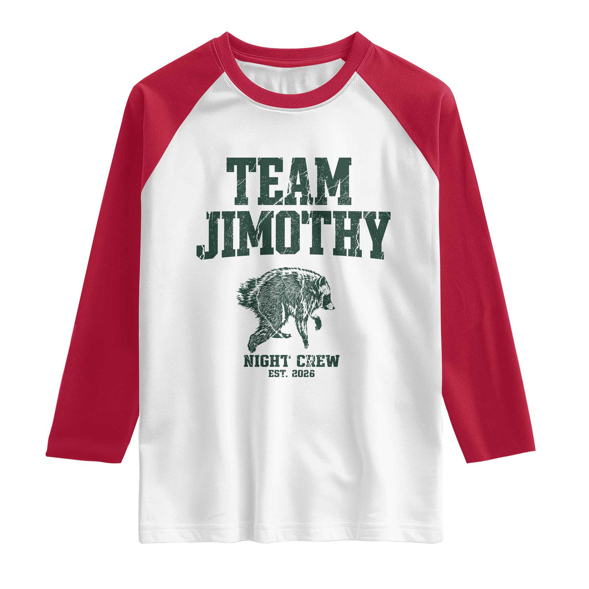 Team Jimothy Night Crew Est 2026 Viral Seattle Raccoon Raglan Shirt Feral Legend Trash Panda Vintage Athletic Style Graphic