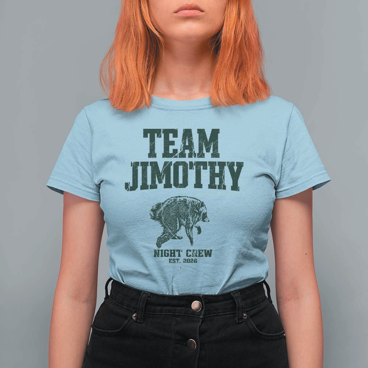Team Jimothy Night Crew Est 2026 Viral Seattle Raccoon T Shirt For Women Feral Legend Trash Panda Vintage Athletic Style Graphic
