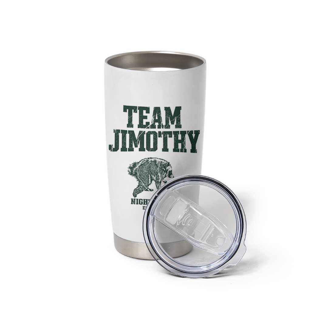 Team Jimothy Night Crew Est 2026 Viral Seattle Raccoon Tumbler Cup Feral Legend Trash Panda Vintage Athletic Style Graphic