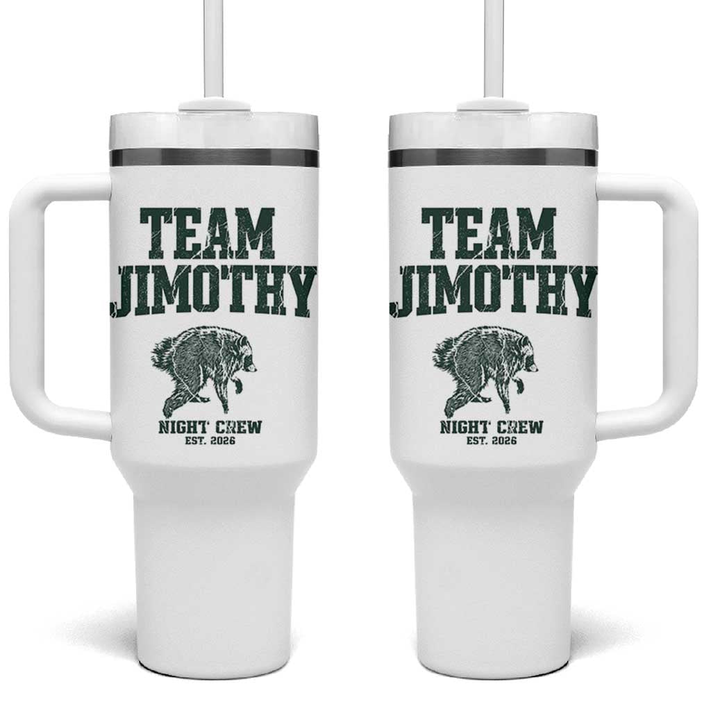 Team Jimothy Night Crew Est 2026 Viral Seattle Raccoon Tumbler With Handle Feral Legend Trash Panda Vintage Athletic Style Graphic