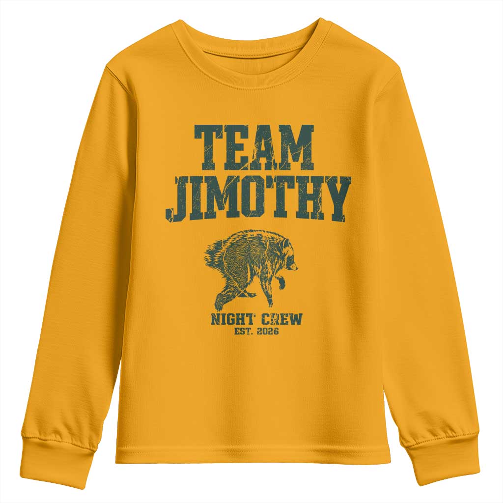 Team Jimothy Night Crew Est 2026 Viral Seattle Raccoon Youth Sweatshirt Feral Legend Trash Panda Vintage Athletic Style Graphic