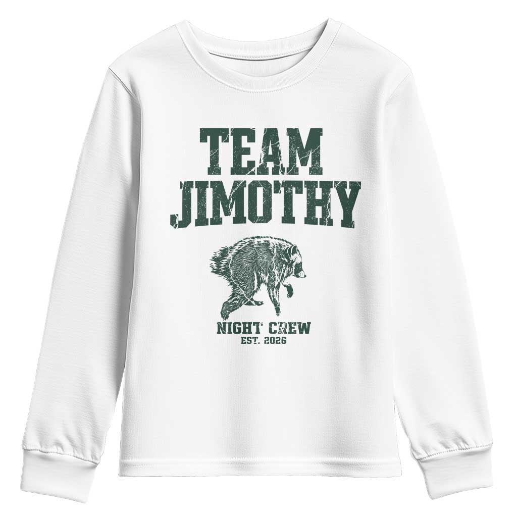 Team Jimothy Night Crew Est 2026 Viral Seattle Raccoon Youth Sweatshirt Feral Legend Trash Panda Vintage Athletic Style Graphic
