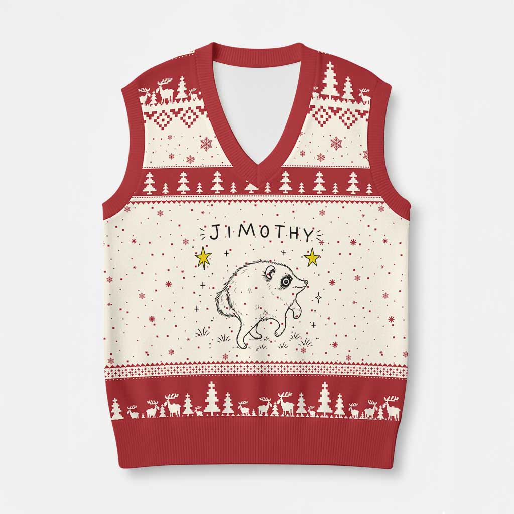 Cute Doodle Starry Jimothy the Raccoon Graphic V-Neck Knit Sweater Vest Viral Seattle Trash Panda