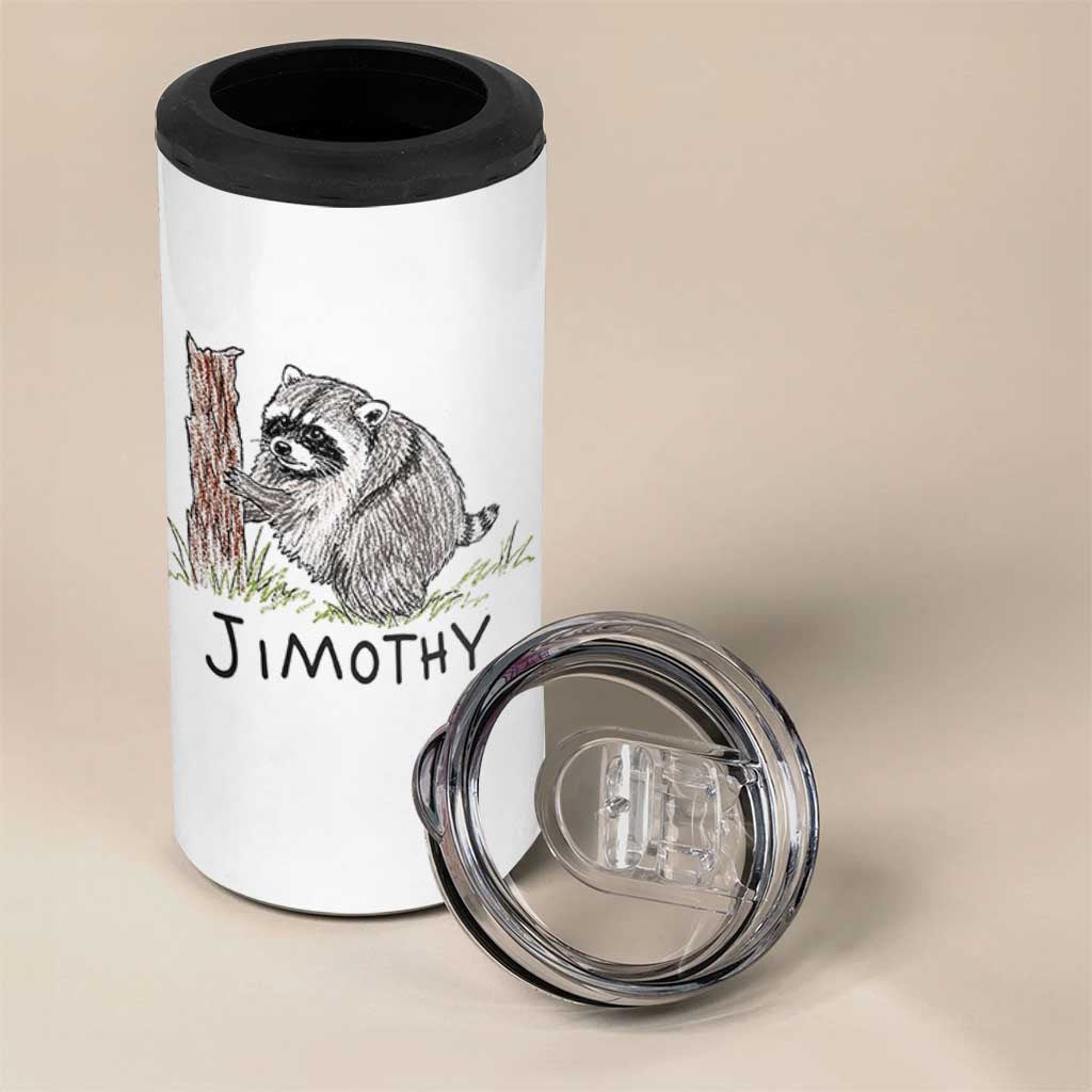 Jimothy Funny Viral Seattle Raccoon Crayon Drawing Graphic 4 in 1 Can Cooler Tumbler Trash Panda Feral Legend Supporter