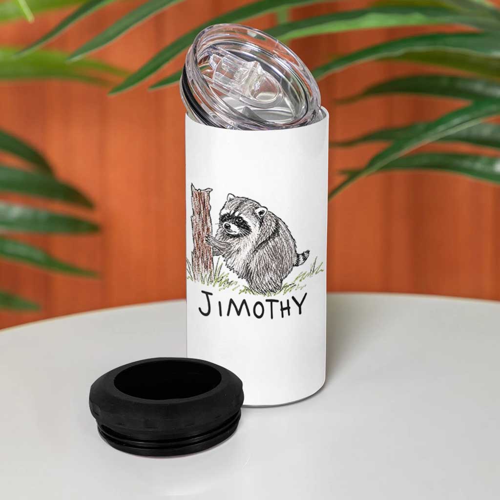 Jimothy Funny Viral Seattle Raccoon Crayon Drawing Graphic 4 in 1 Can Cooler Tumbler Trash Panda Feral Legend Supporter