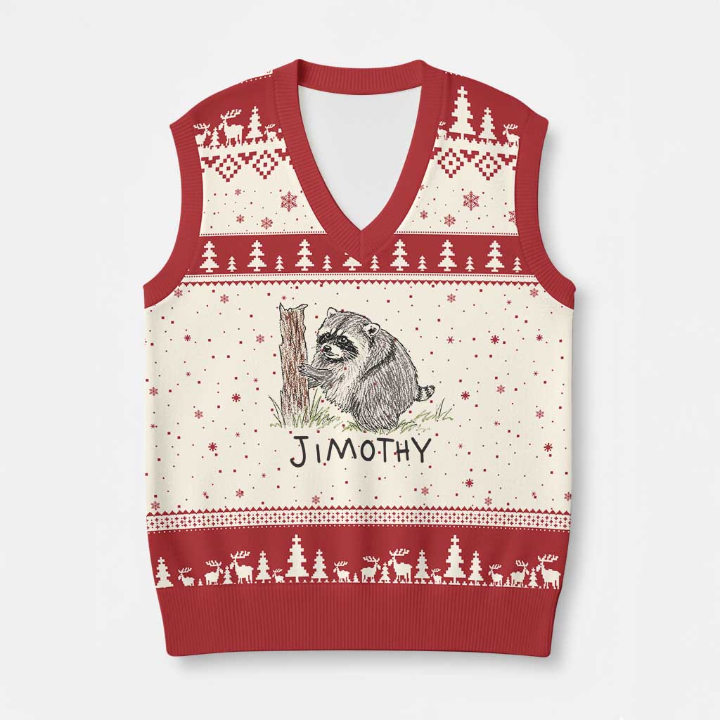 Jimothy Funny Viral Seattle Raccoon Crayon Drawing Graphic V-Neck Knit Sweater Vest Trash Panda Feral Legend Supporter