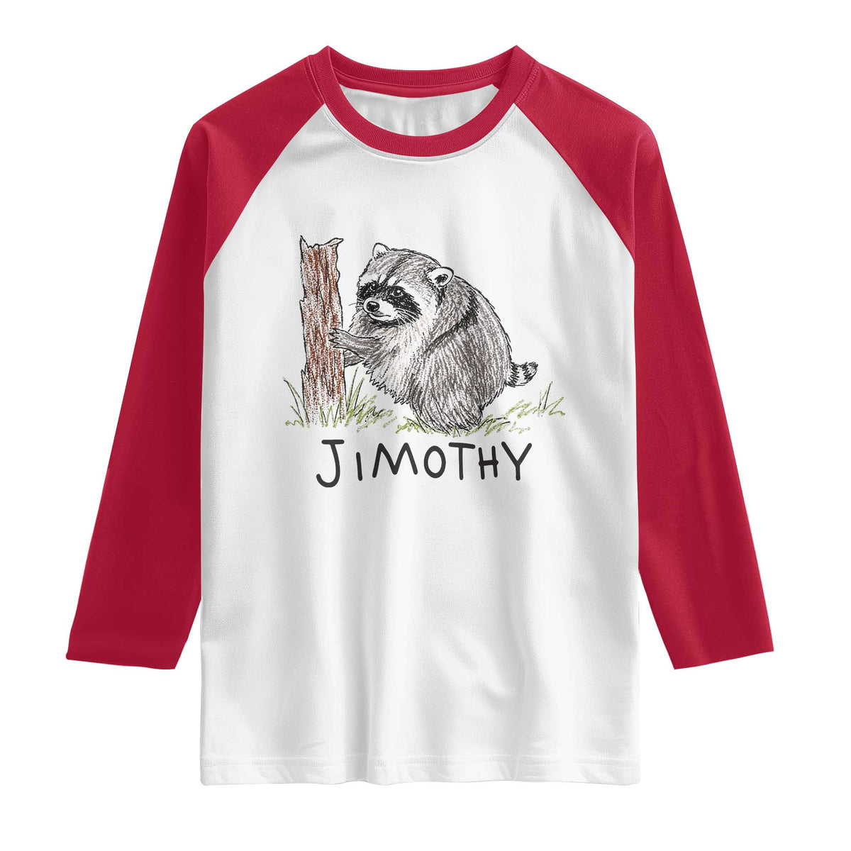 Jimothy Funny Viral Seattle Raccoon Crayon Drawing Graphic Raglan Shirt Trash Panda Feral Legend Supporter