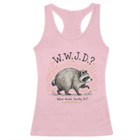 What Would Jimothy Do WWJD Funny Parody Racerback Tank Top Viral Seattle Raccoon Meme Feral Legend Humor