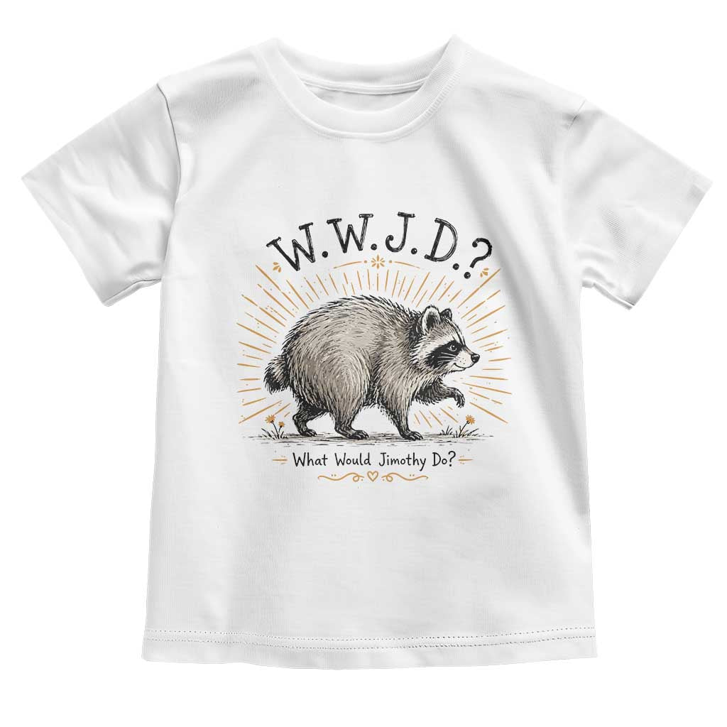 What Would Jimothy Do WWJD Funny Parody Toddler T Shirt Viral Seattle Raccoon Meme Feral Legend Humor