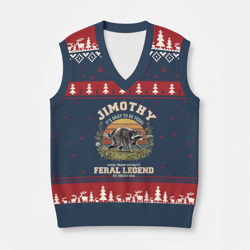 Jimothy Its Okay To Be Feral Seattle Raccoon Cottagecore V-Neck Knit Sweater Vest Local Trash Royalty Wildlife Legend Meme