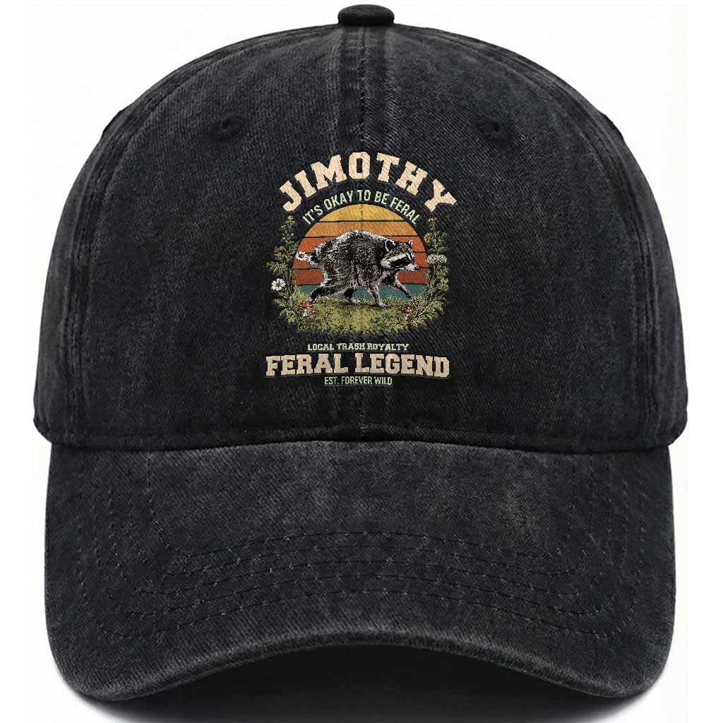 Jimothy Its Okay To Be Feral Seattle Raccoon Cottagecore Washed Cotton Baseball Cap Local Trash Royalty Wildlife Legend Meme