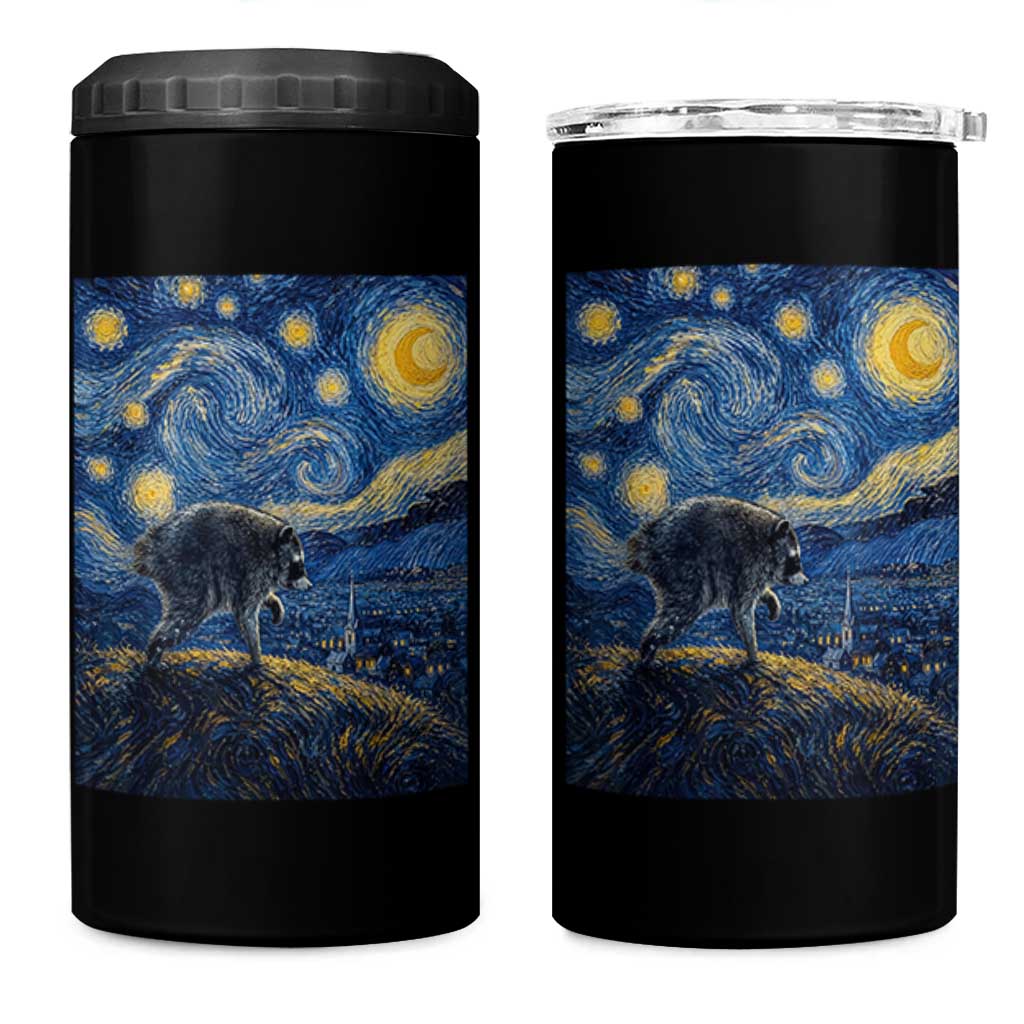 Jimothy Seattle Raccoon Starry Night Parody Graphic 4 in 1 Can Cooler Tumbler Trash Panda Feral Legend Supporter