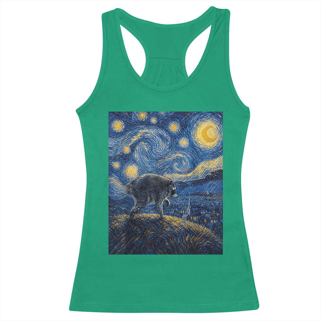 Jimothy Seattle Raccoon Starry Night Parody Graphic Racerback Tank Top Trash Panda Feral Legend Supporter