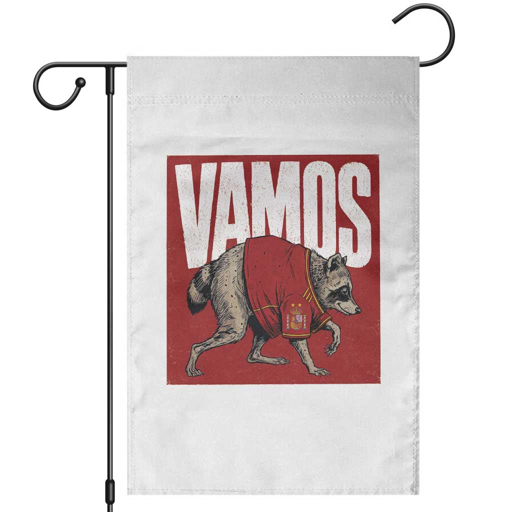 Funny Jimothy Vamos Spain Soccer Fans Parody Garden Flag Seattle Raccoon Espana Champs Victory Celebration