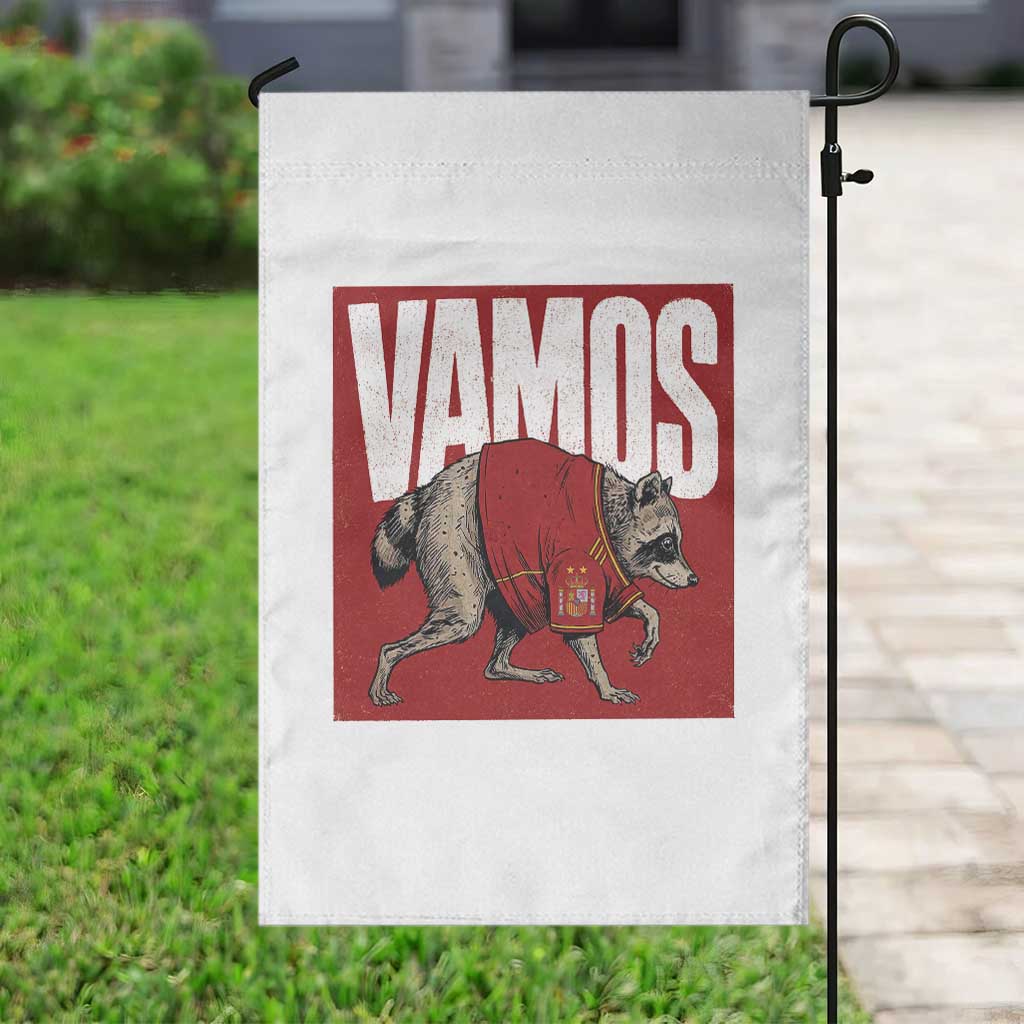 Funny Jimothy Vamos Spain Soccer Fans Parody Garden Flag Seattle Raccoon Espana Champs Victory Celebration