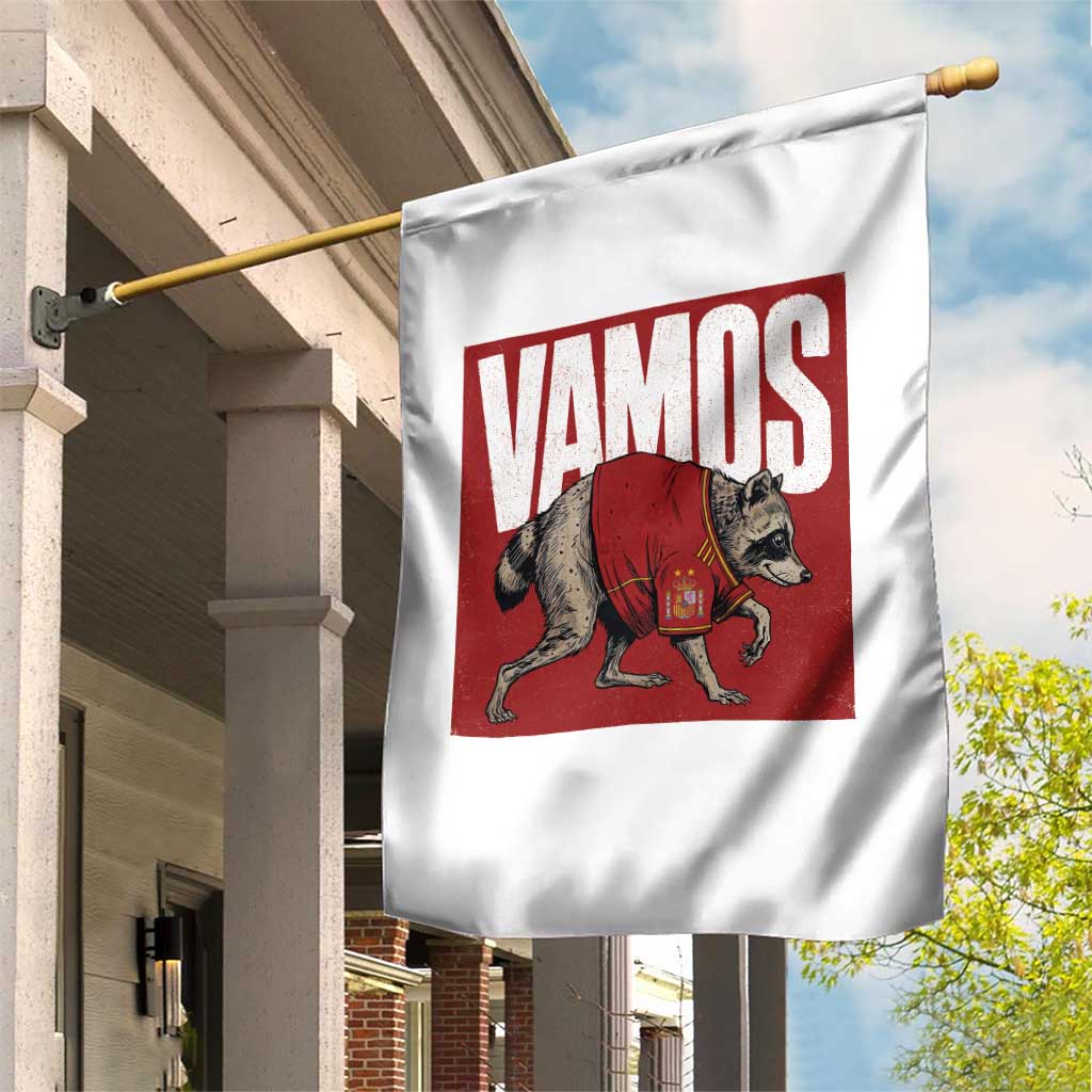 Funny Jimothy Vamos Spain Soccer Fans Parody Garden Flag Seattle Raccoon Espana Champs Victory Celebration