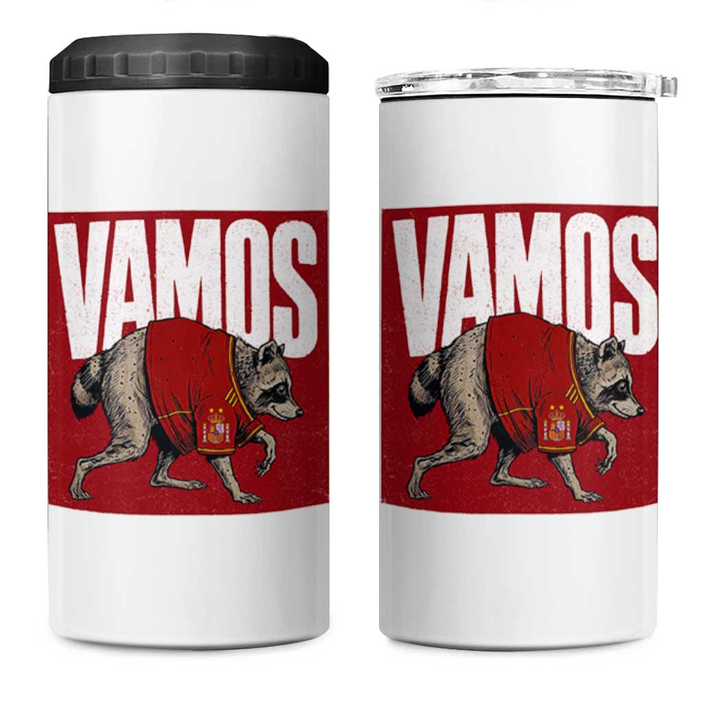 Funny Jimothy Vamos Spain Soccer Fans Parody 4 in 1 Can Cooler Tumbler Seattle Raccoon Espana Champs Victory Celebration