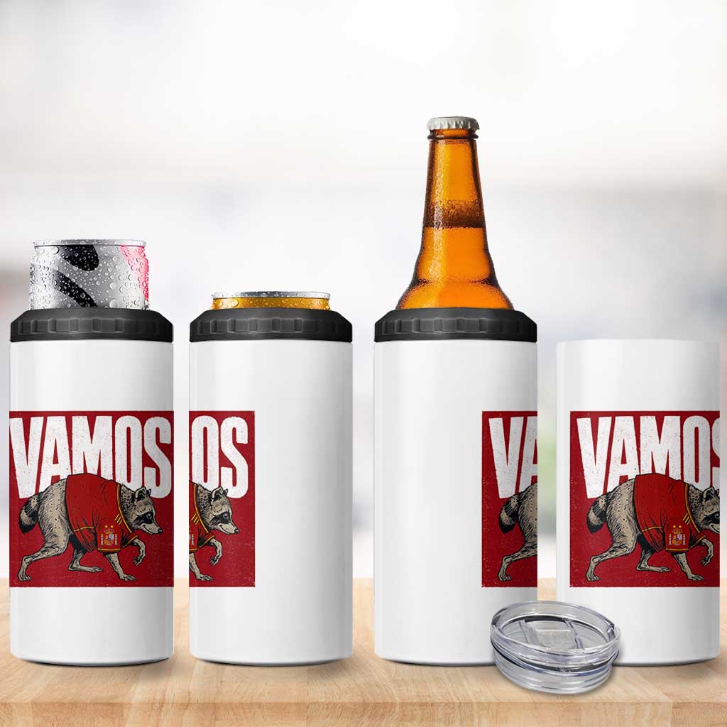 Funny Jimothy Vamos Spain Soccer Fans Parody 4 in 1 Can Cooler Tumbler Seattle Raccoon Espana Champs Victory Celebration