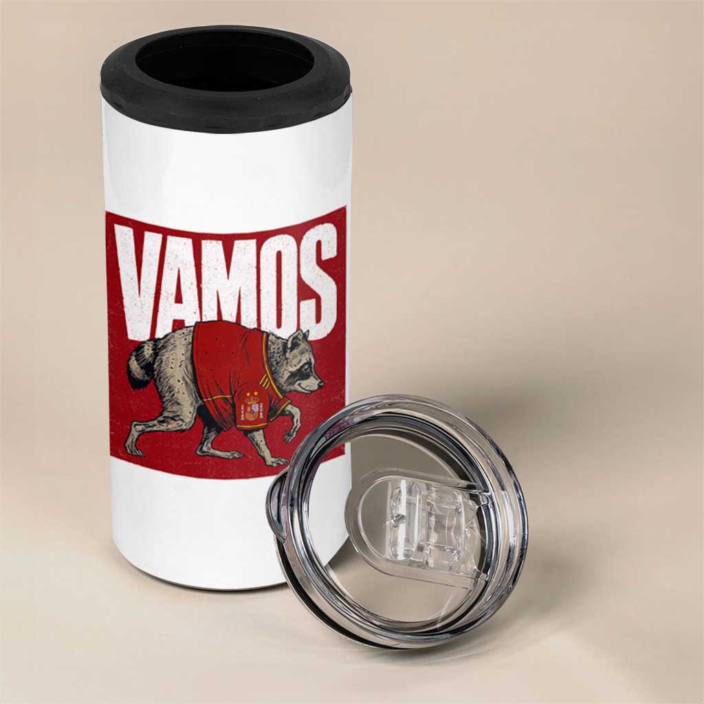 Funny Jimothy Vamos Spain Soccer Fans Parody 4 in 1 Can Cooler Tumbler Seattle Raccoon Espana Champs Victory Celebration