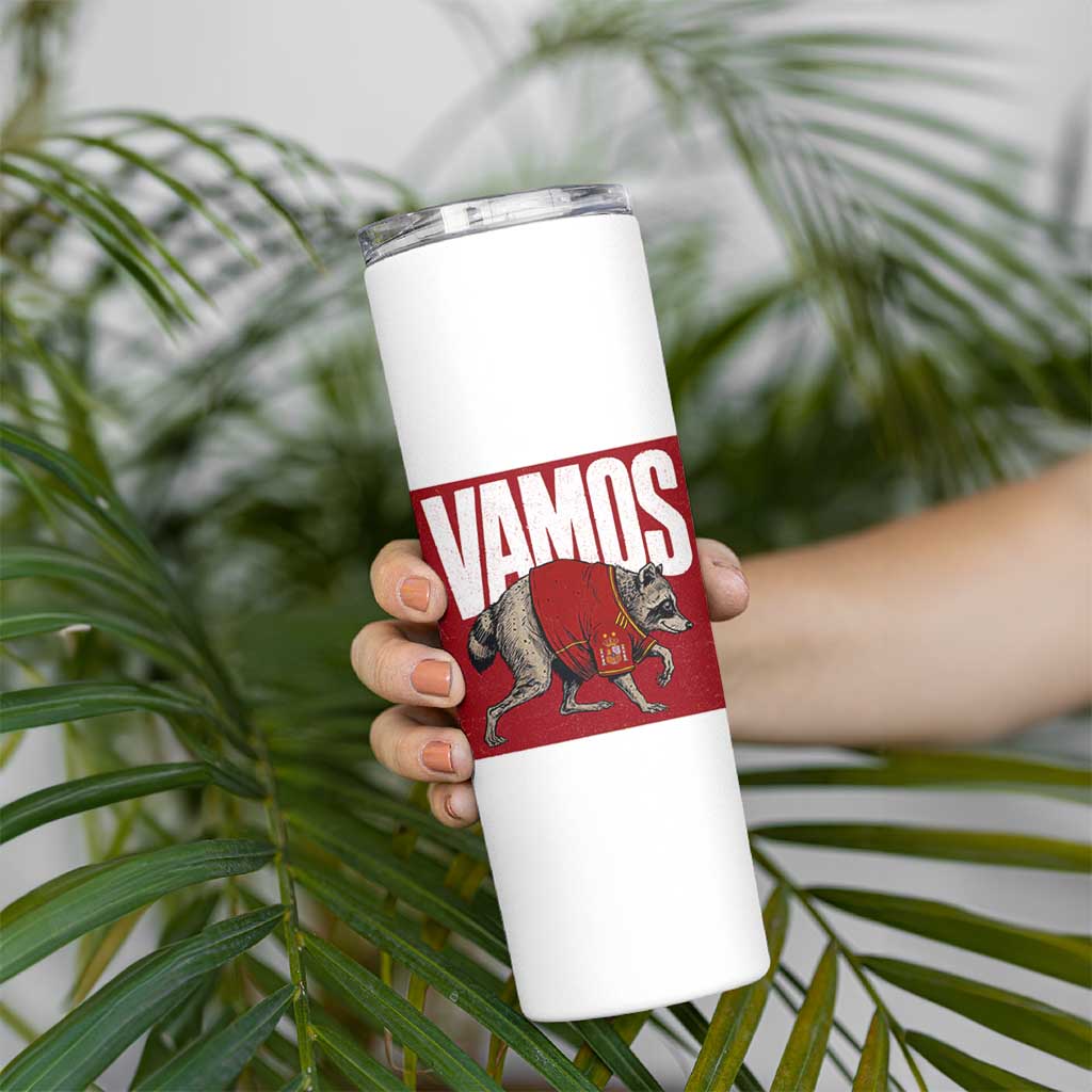 Funny Jimothy Vamos Spain Soccer Fans Parody Skinny Tumbler Seattle Raccoon Espana Champs Victory Celebration