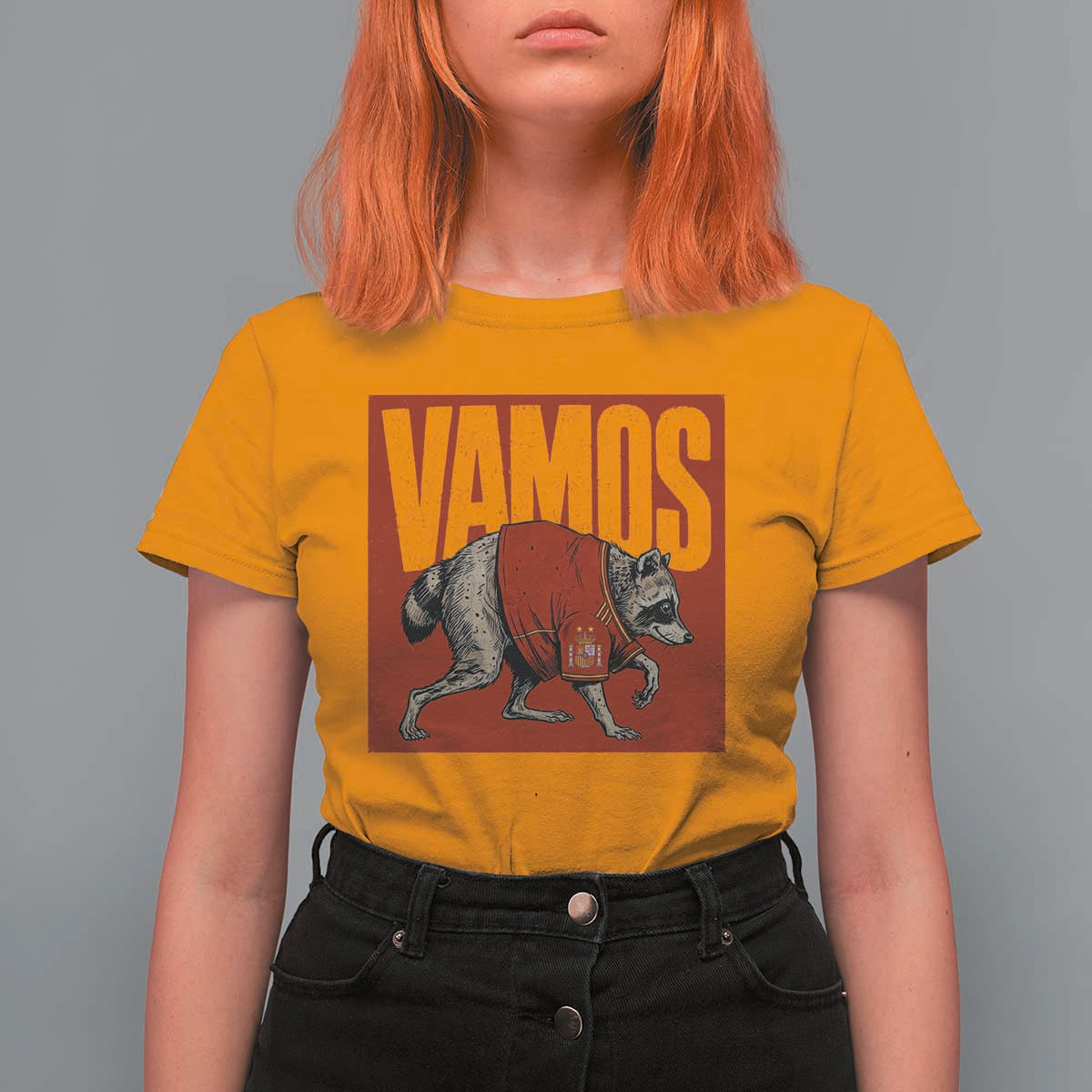 Funny Jimothy Vamos Spain Soccer Fans Parody T Shirt For Women Seattle Raccoon Espana Champs Victory Celebration
