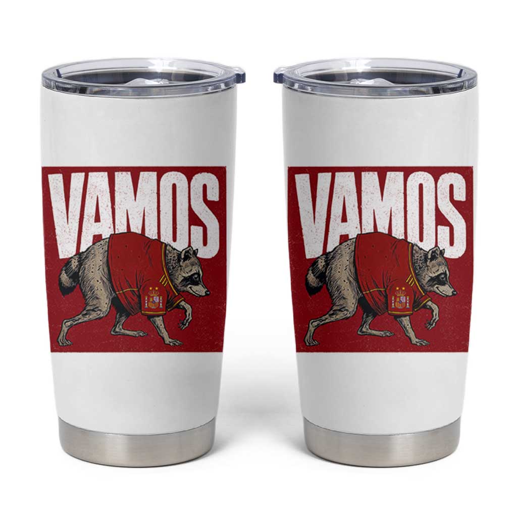 Funny Jimothy Vamos Spain Soccer Fans Parody Tumbler Cup Seattle Raccoon Espana Champs Victory Celebration