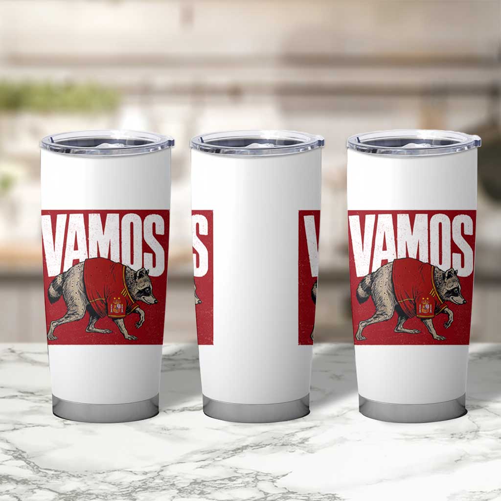 Funny Jimothy Vamos Spain Soccer Fans Parody Tumbler Cup Seattle Raccoon Espana Champs Victory Celebration