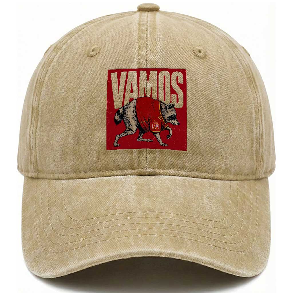Funny Jimothy Vamos Spain Soccer Fans Parody Washed Cotton Baseball Cap Seattle Raccoon Espana Champs Victory Celebration