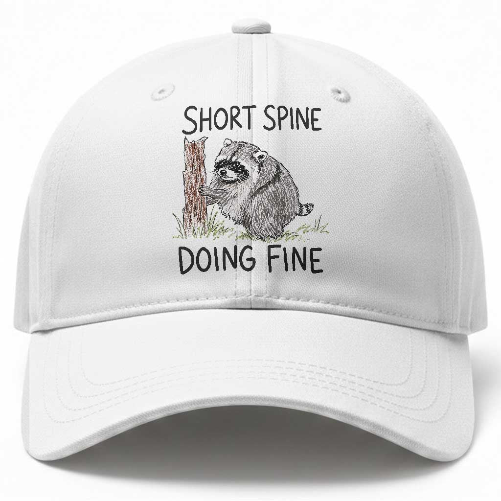 Jimothy Short Spine Doing Fine Inspirational Baseball Cap Viral Seattle Raccoon Crayon Drawing Graphic