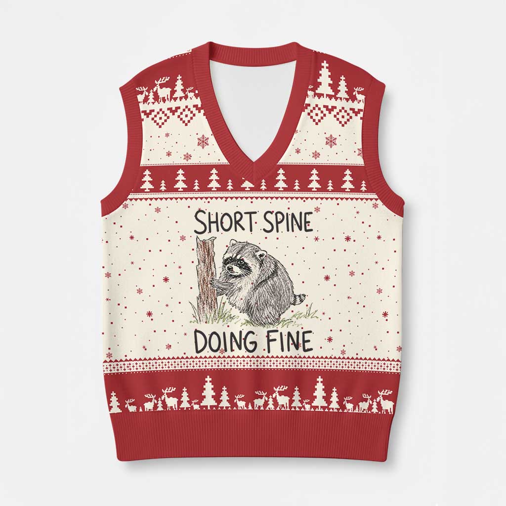 Jimothy Short Spine Doing Fine Inspirational V-Neck Knit Sweater Vest Viral Seattle Raccoon Crayon Drawing Graphic