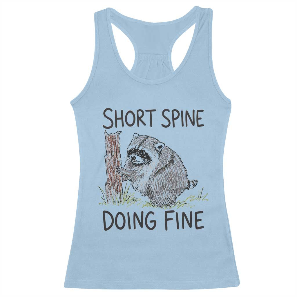Jimothy Short Spine Doing Fine Inspirational Racerback Tank Top Viral Seattle Raccoon Crayon Drawing Graphic