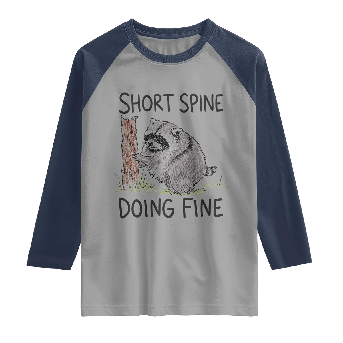 Jimothy Short Spine Doing Fine Inspirational Raglan Shirt Viral Seattle Raccoon Crayon Drawing Graphic