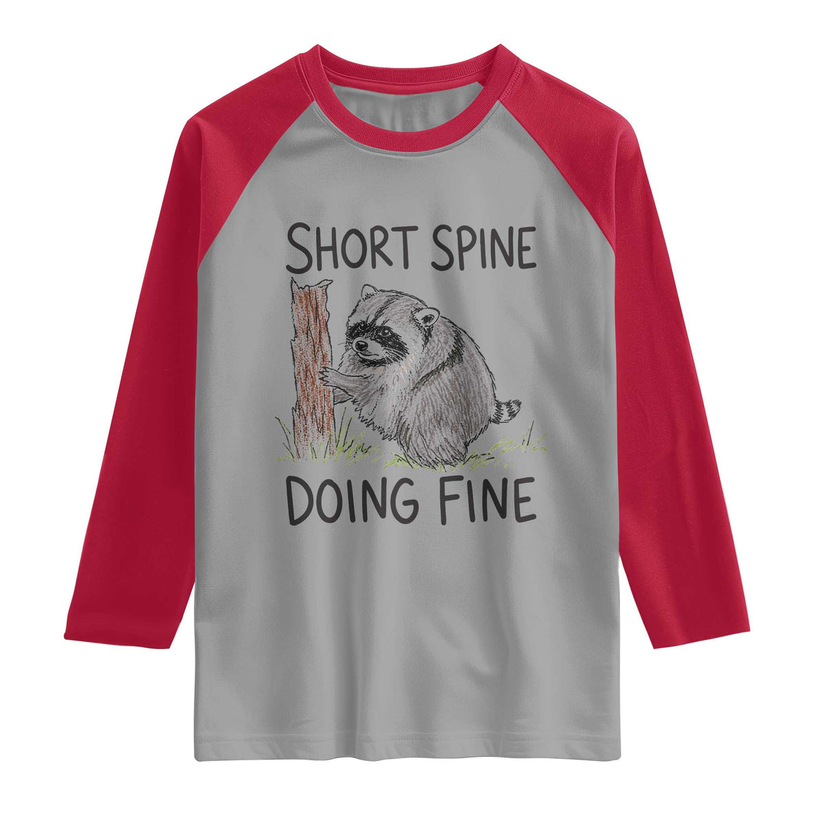 Jimothy Short Spine Doing Fine Inspirational Raglan Shirt Viral Seattle Raccoon Crayon Drawing Graphic