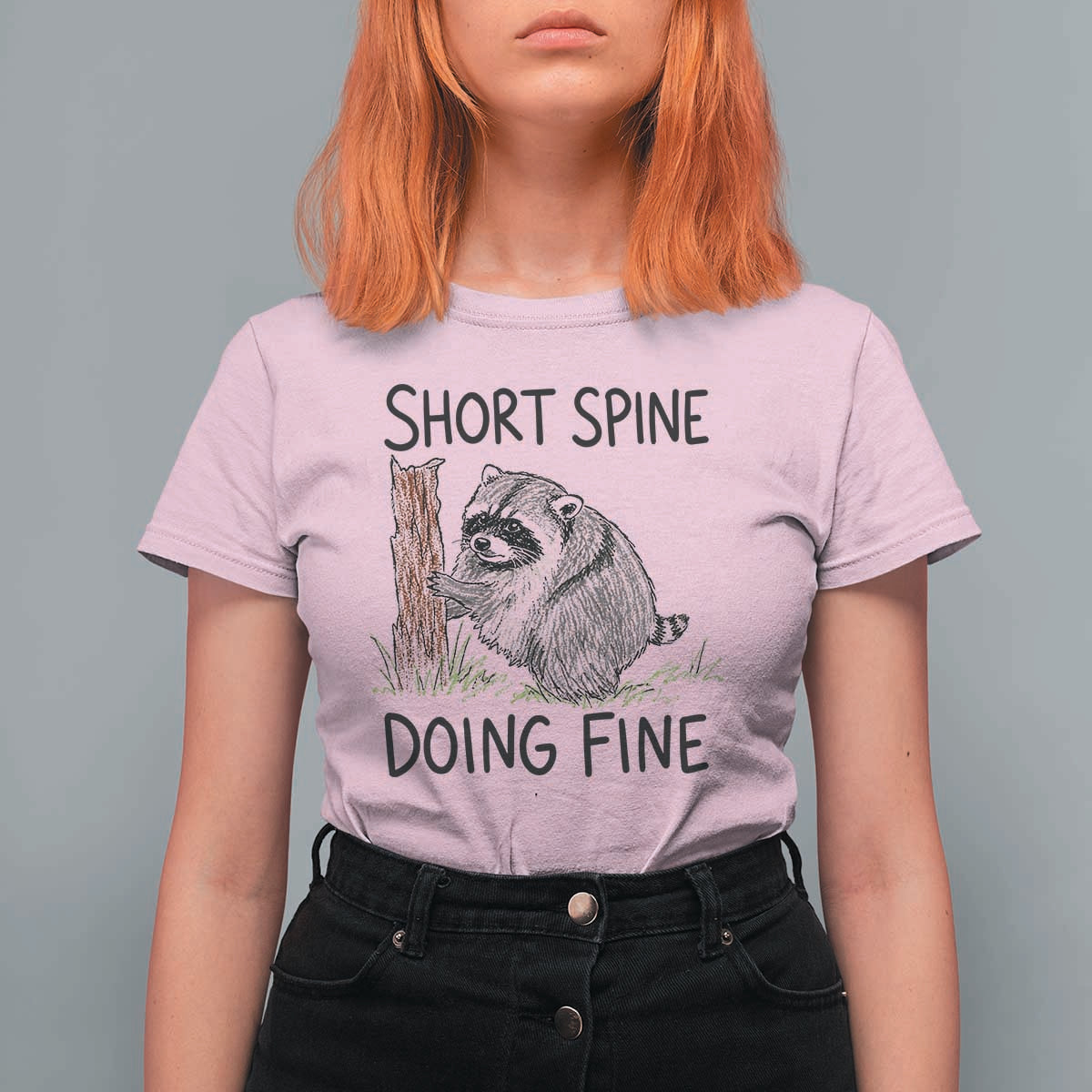 Jimothy Short Spine Doing Fine Inspirational T Shirt For Women Viral Seattle Raccoon Crayon Drawing Graphic