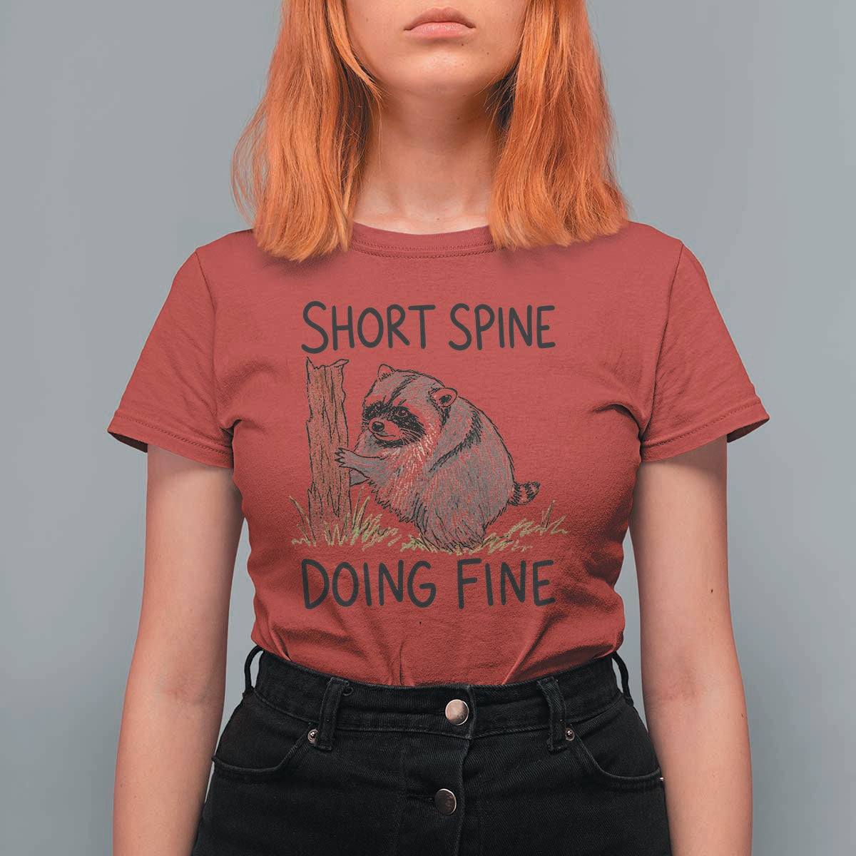 Jimothy Short Spine Doing Fine Inspirational T Shirt For Women Viral Seattle Raccoon Crayon Drawing Graphic