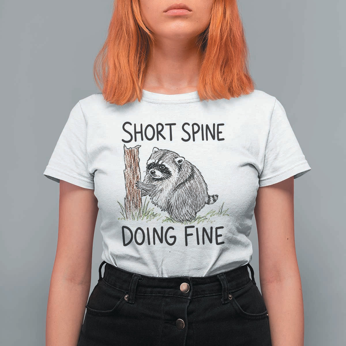 Jimothy Short Spine Doing Fine Inspirational T Shirt For Women Viral Seattle Raccoon Crayon Drawing Graphic